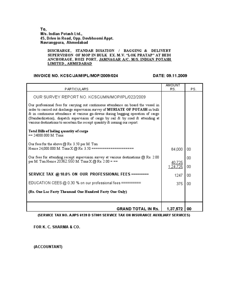 Supervision Invoice for Potash Discharge | PDF