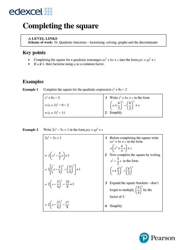 Completing the Square in Quadratics | PDF | Quadratic Equation | Algebra