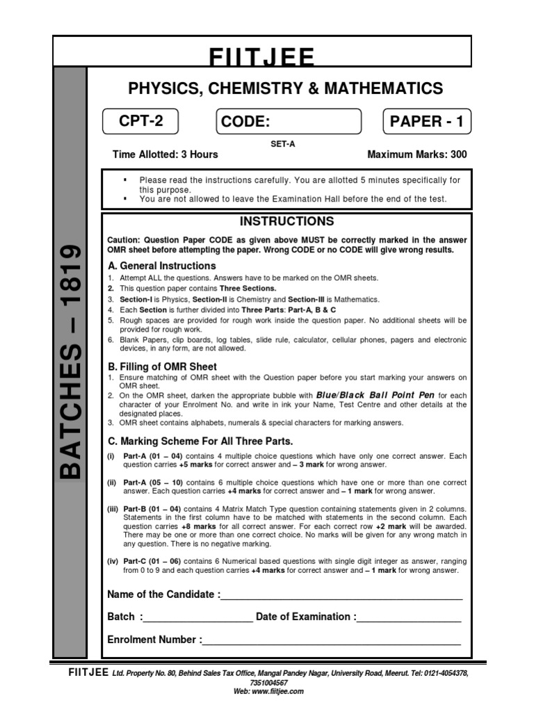 IITJEE Physics Chemistry Math Test Paper | PDF | Ellipse | Capacitor