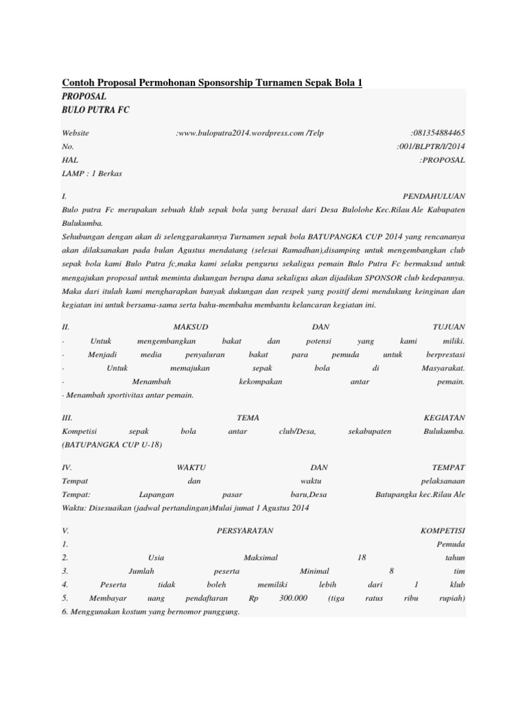 Contoh Proposal Permohonan Sponsorship Turnamen Sepak Bola 1