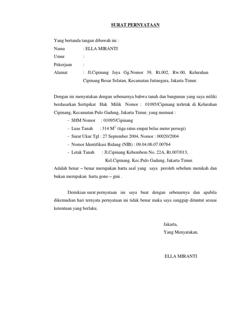 Contoh Surat Keterangan Mati