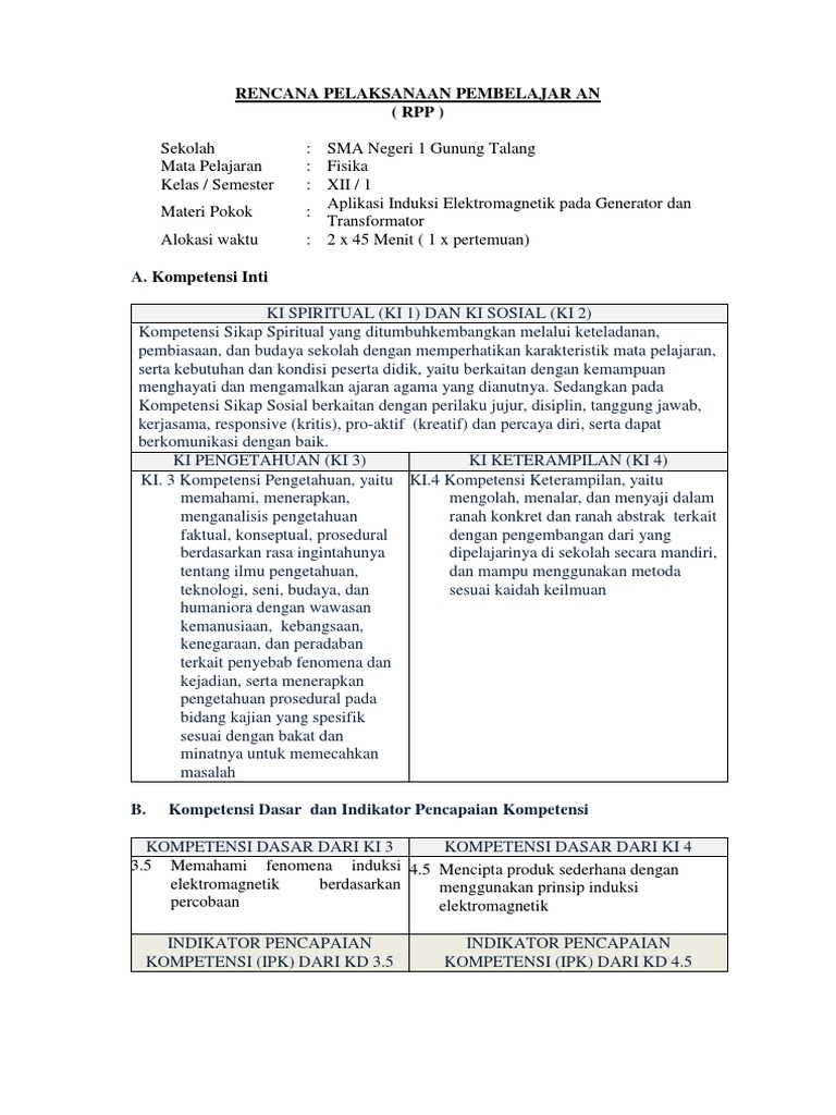 RPP Fisika: Induksi Elektromagnetik | PDF