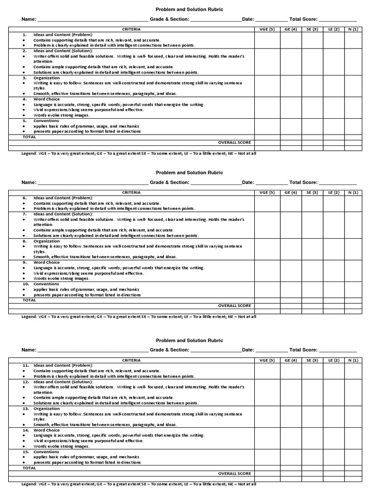 problem solution essay rubric pdf