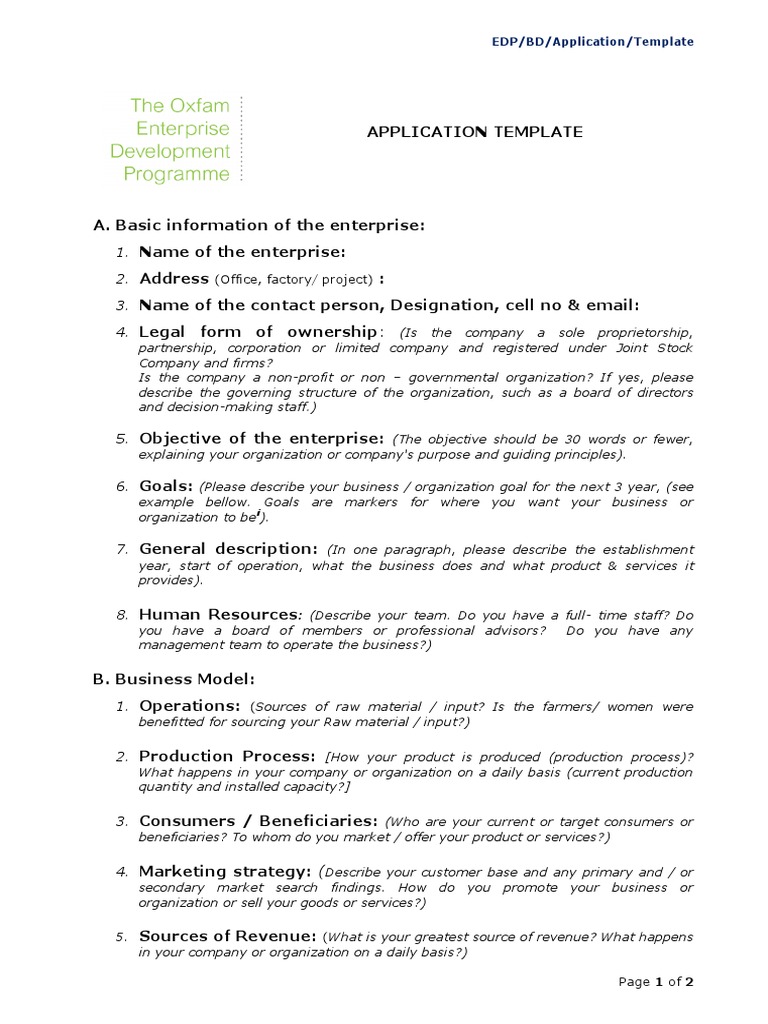 (Office, Factory/ Project) : EDP/BD/Application/Template | PDF ...