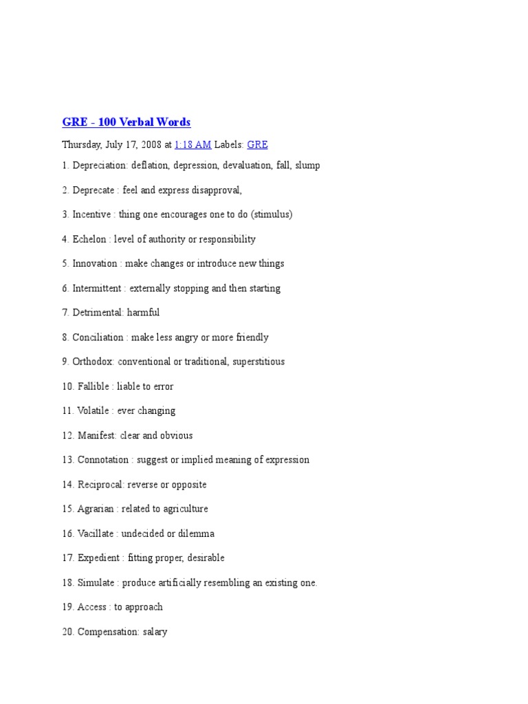 Gre 100 Words | PDF