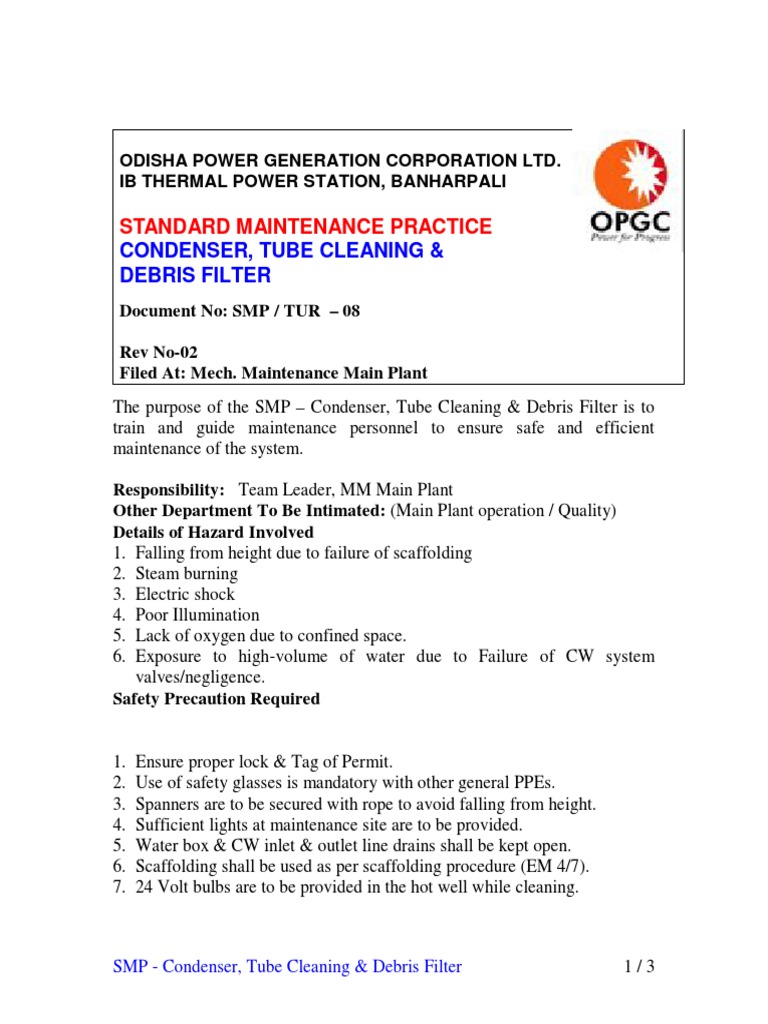 SMP - Condenser, Tube Cleaning & Debris Filter | PDF | Energy ...