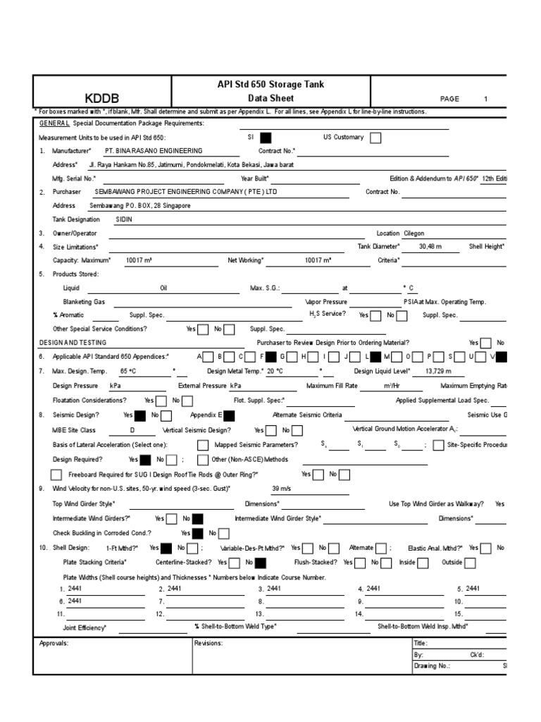 API 650 Data Sheet | PDF | Applied And Interdisciplinary Physics ...