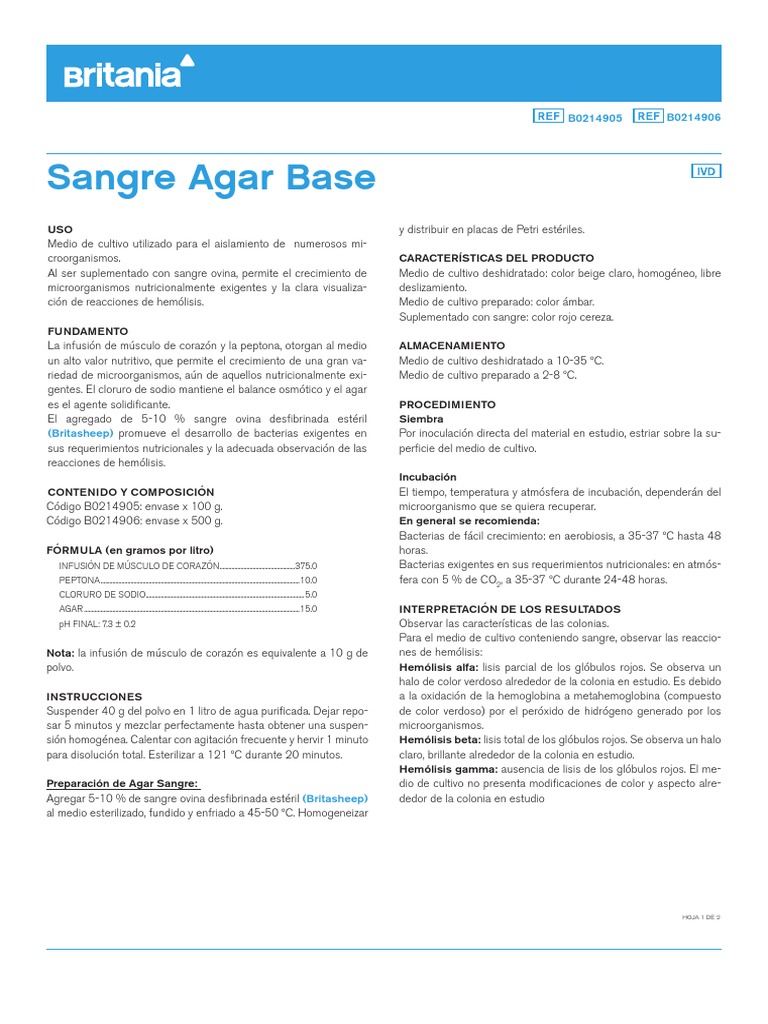 Agar Sangre Base Infusiòn Valtek PDF Microbiología Biología