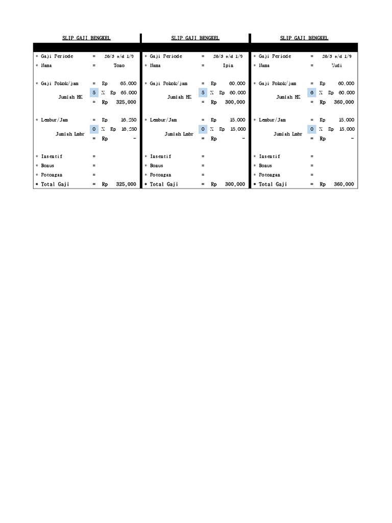 Slip Gaji Bengkel 2018 PDF
