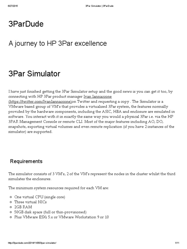 HPE 3PAR Simulator Setup Guide | PDF | Virtual Machine | V Mware