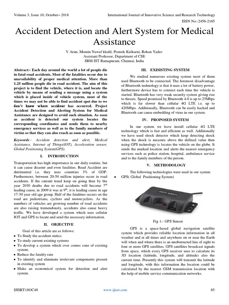 Accident Detection and Alert System for Medical Assistance | Internet ...
