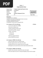 Sample Question Paper Data Base Management System