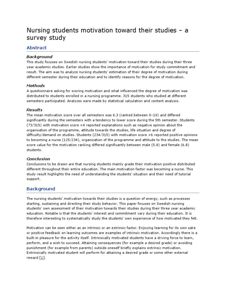 Nursing Students Motivation Toward Their Studies | PDF | Motivation ...