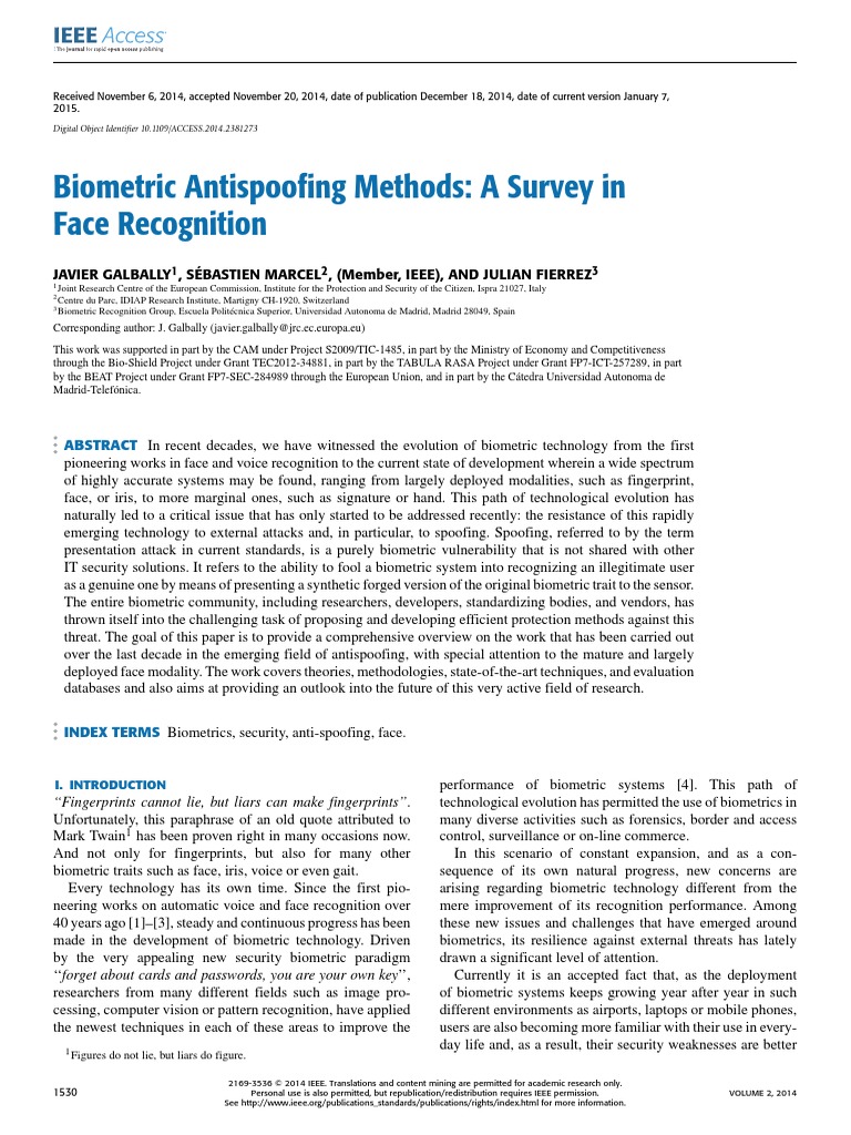 Face Biometric Antispoofing Seminar Report, PPT, PDF For ECE Students