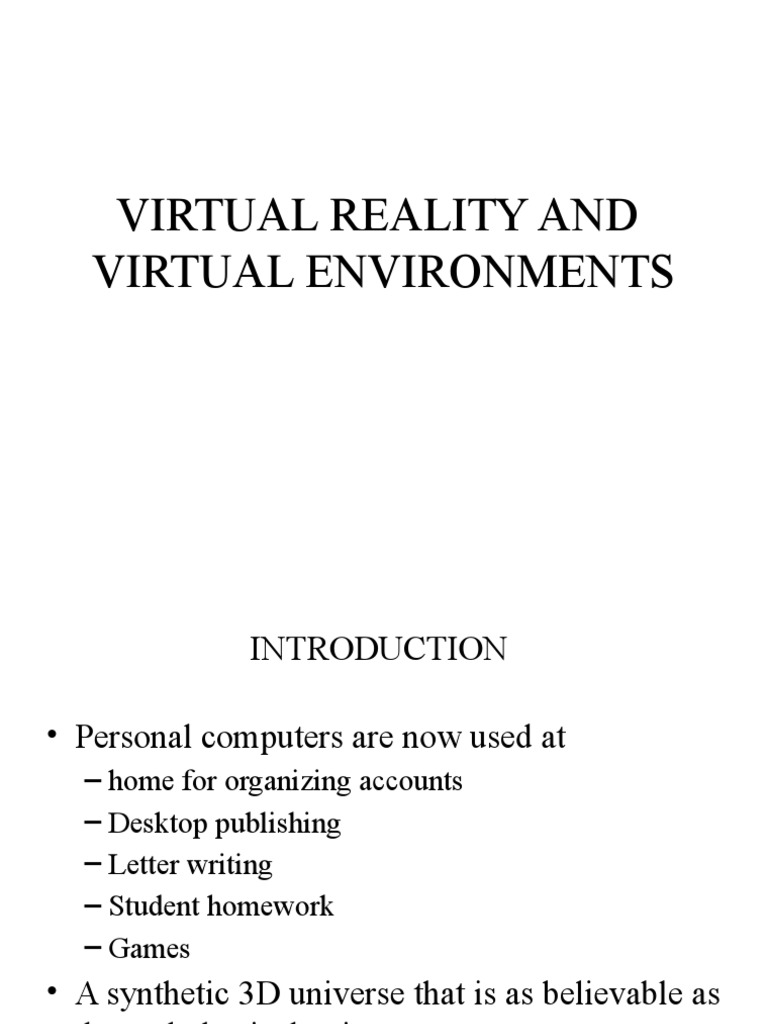 Virtual Reality and Virtual Environments | PDF | Virtual Reality ...