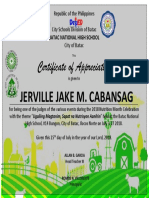 Certificate of Appreciation: Jerville Jake M. Cabansag