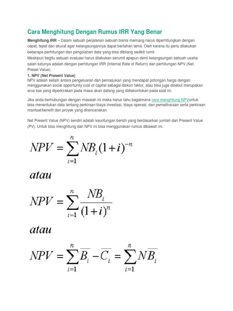 Cara Menghitung Dengan Rumus Irr Yang Benar Pdf