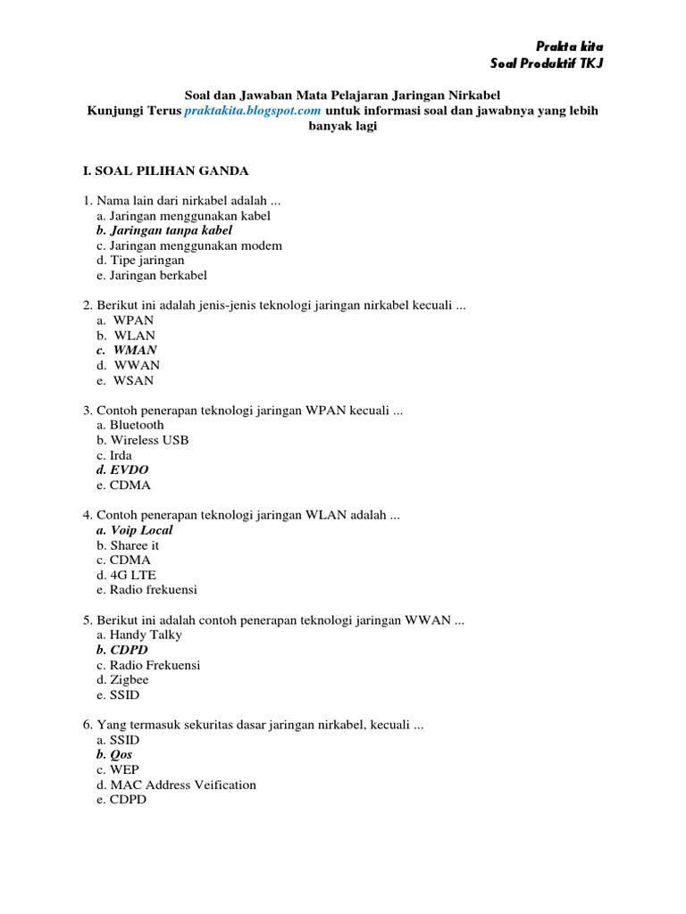 Contoh Soal Materi Jnk Jenis Jenis Teknologi Jaringan Nirkabel