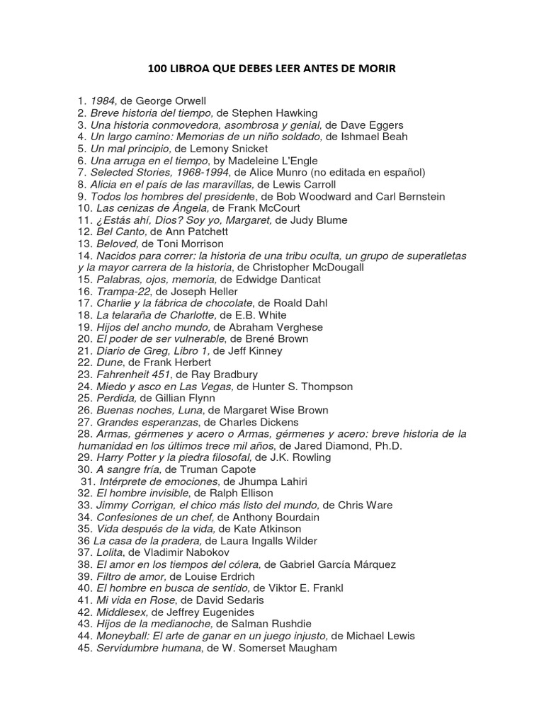 100 libros que debes leer antes de morir pdf
