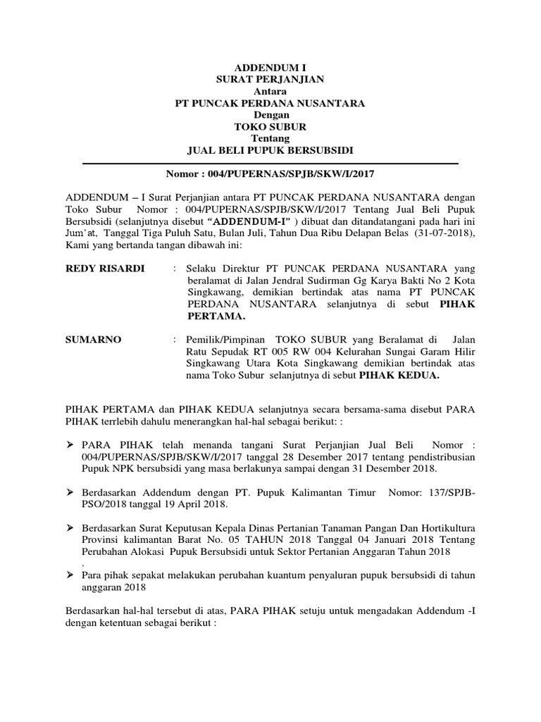 Addendum Ii Toko Subur Pdf