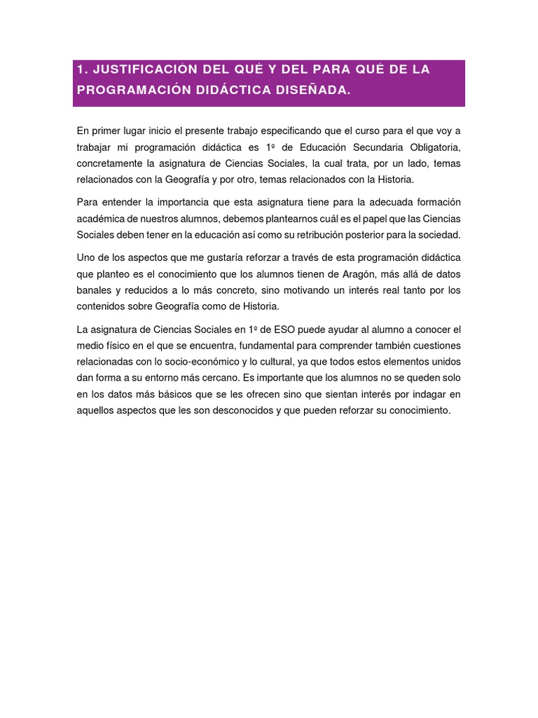 Justificación de una programación didáctica