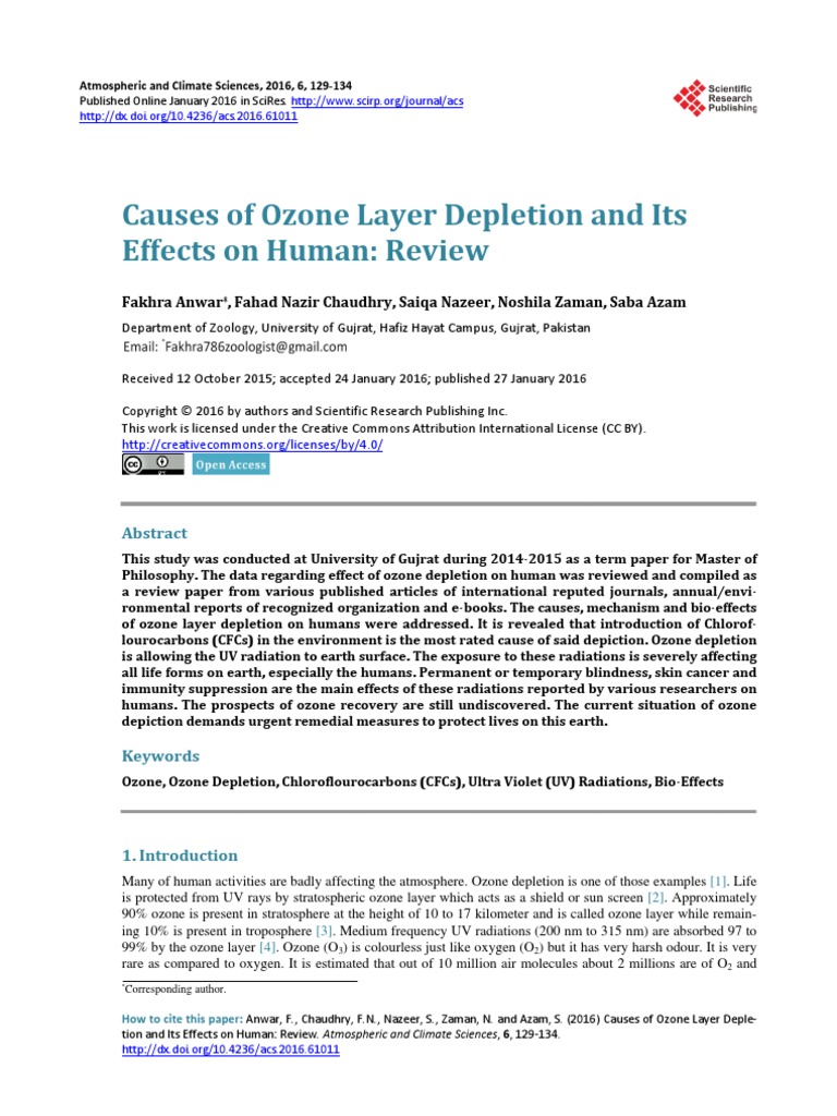 Causes of Ozone Layer Depletion and Its Effects On Human: Review | PDF ...