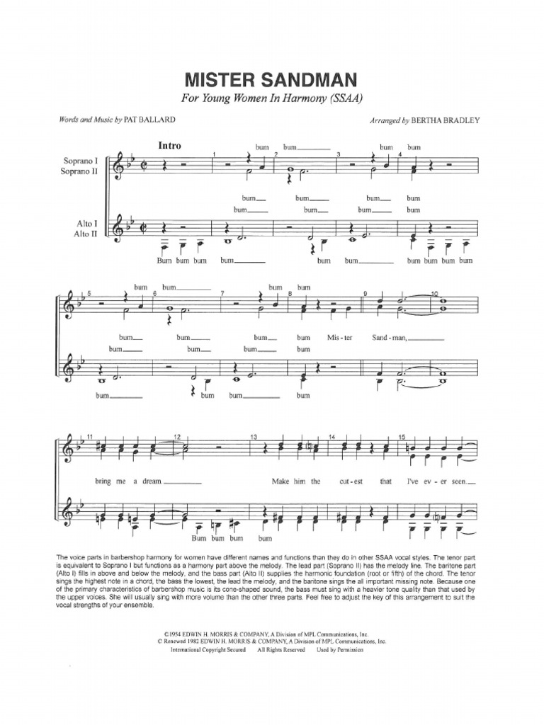 235343406 Mr Sandman Barbershop Quartet Arrangement Pdf