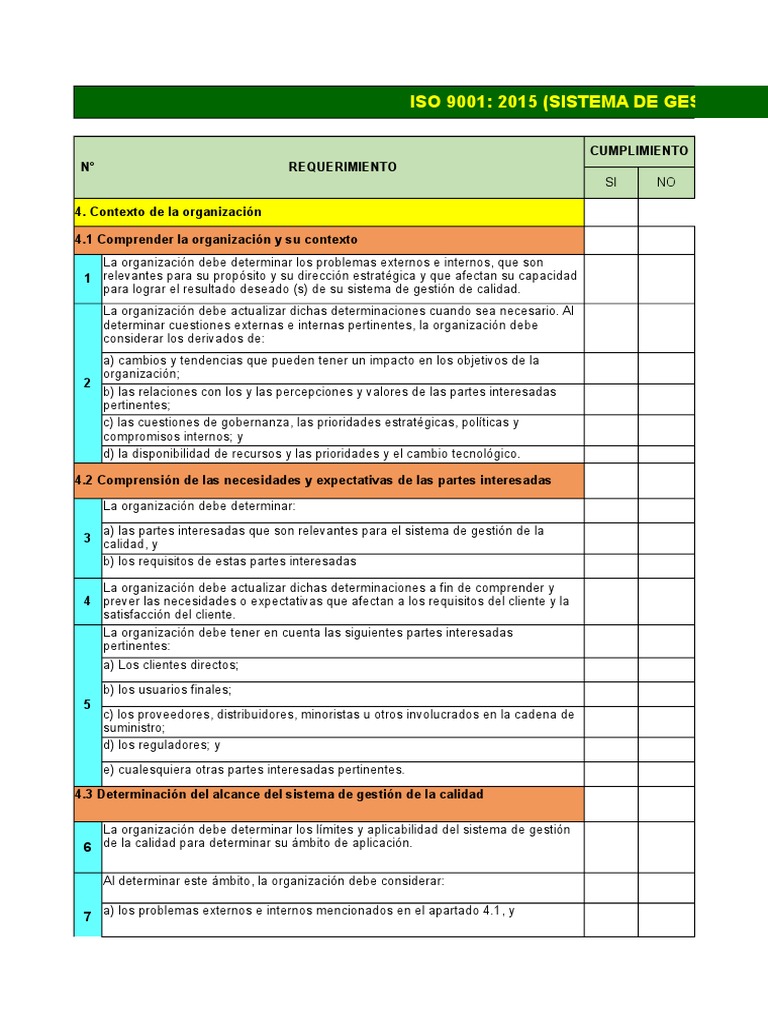 Lista de chequeo ISO 9001:2015 | PDF | Gestión de la calidad | Calidad ...