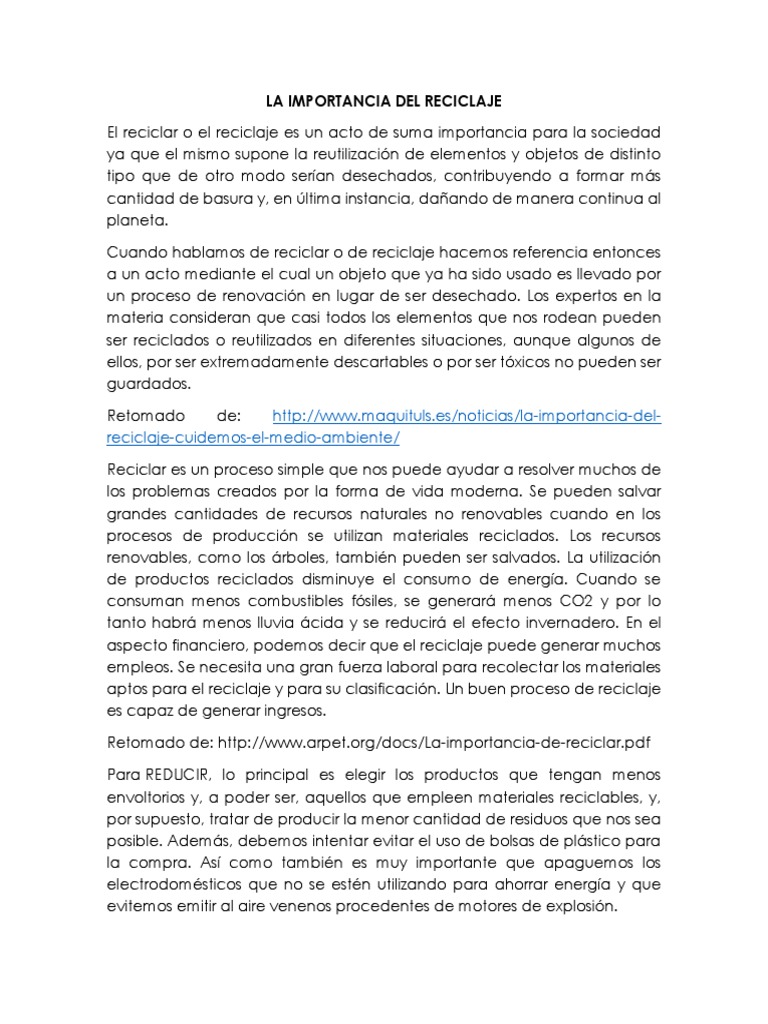 Importancia del Reciclaje en la Sociedad | PDF | Reciclaje | Residuos