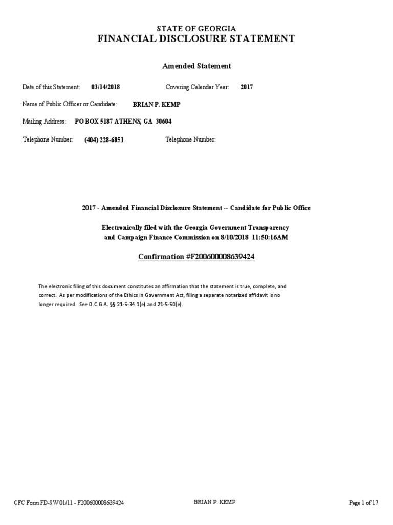 2017 - Financial Disclosure Statement (Amended - 8/10/2018) | PDF | Limited  Liability Company | Washington Mutual