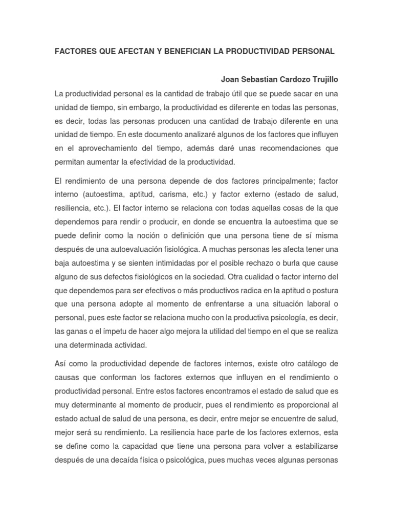 Factores que Afectan la Productividad Personal | PDF | Ciencias del ...
