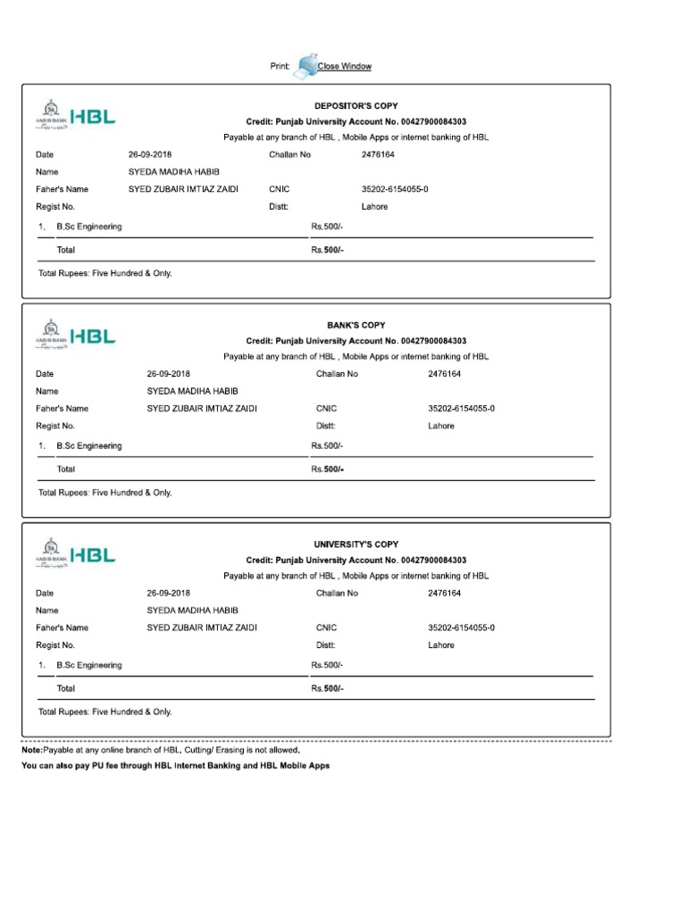 Pu Fee Challan Status