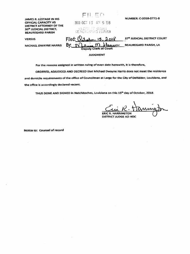 Michael Harris Ruling