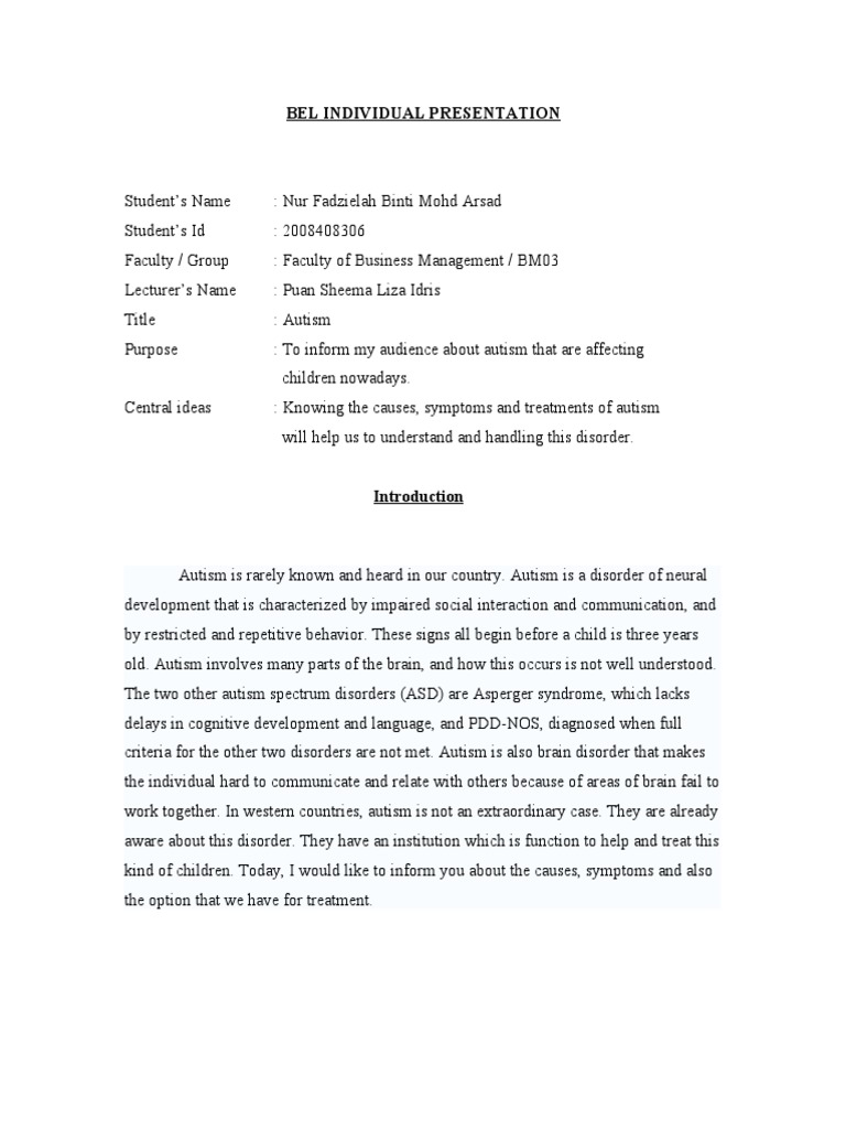 Autism Outline Draft | PDF | Autism | Autism Spectrum