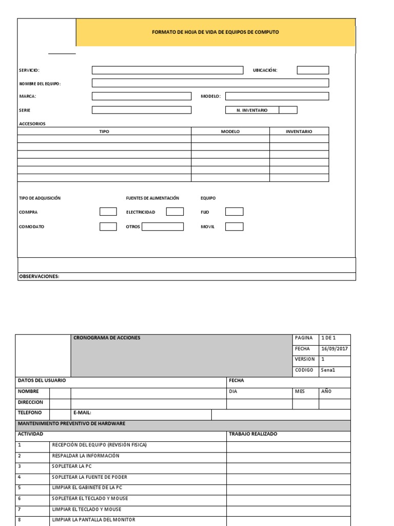 Formato Hoja de Vida Equipos Cómputo | PDF | Hardware de la computadora ...