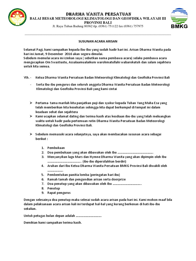 Susunan Acara Arisan