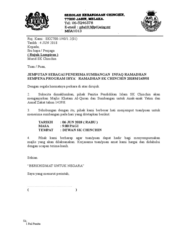 Lihat 10+ Contoh Surat Jemputan Menerima Sumbangan 