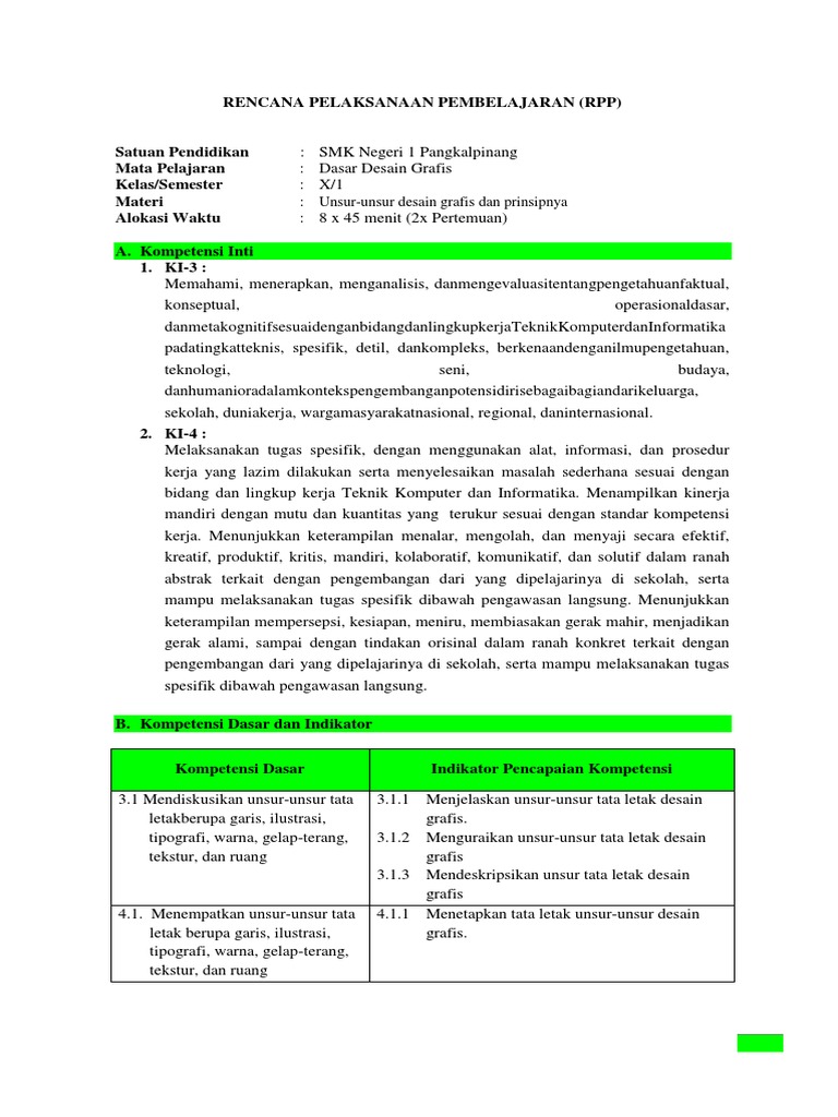 RPP Dasar Desain Grafis Oke | PDF