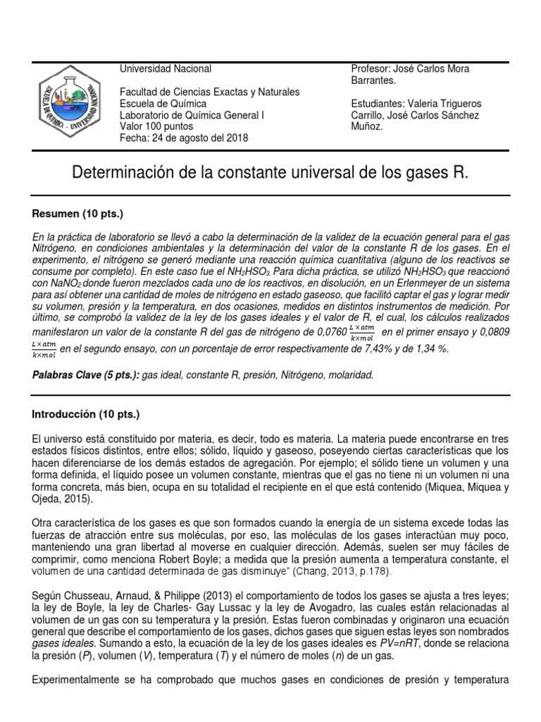 Determinación de la constante R del nitrógeno | PDF | Gases | Presión