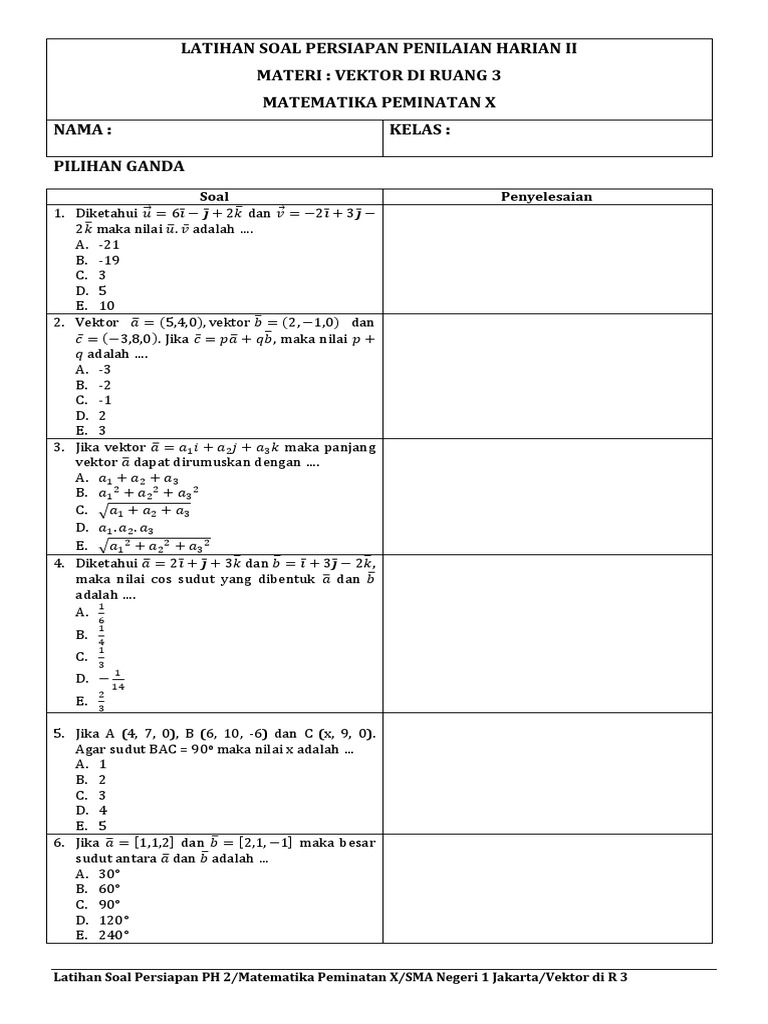 Soal Ulangan Harian Mtk Peminatan