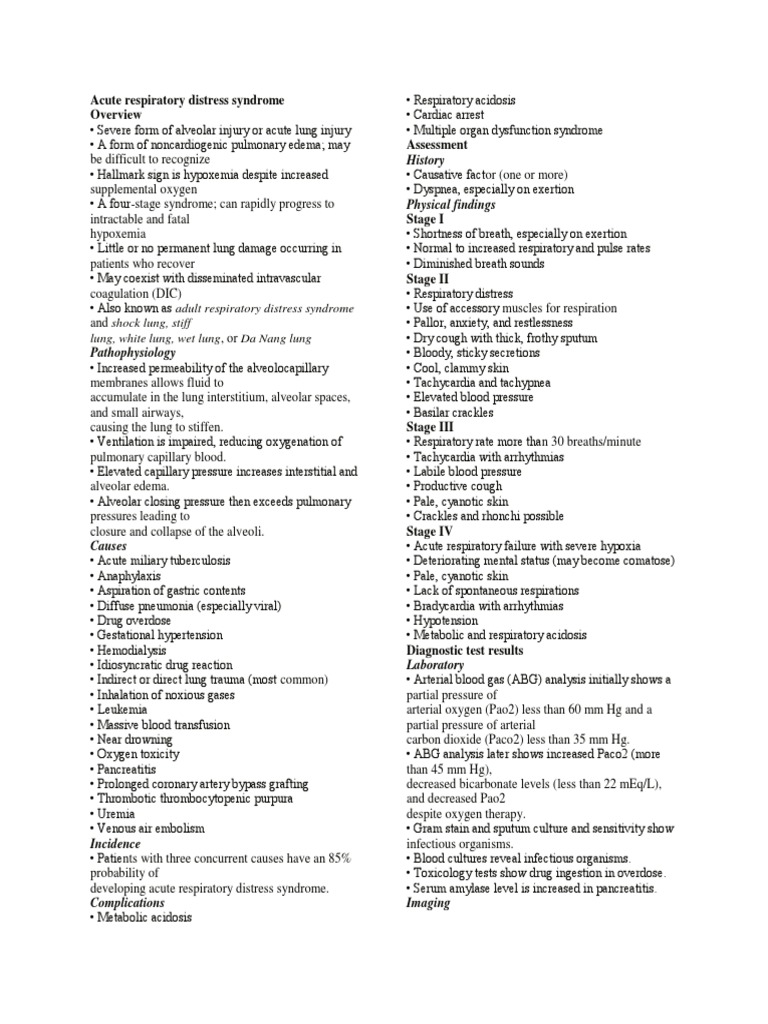 Acute Respiratory Distress Syndrome | PDF | Respiratory System | Lung