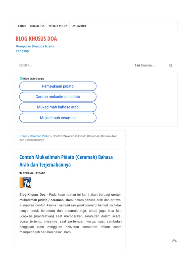 Contoh Mukadimah Pidato Ceramah Bahasa Arab Dan Terjemahannya Pdf