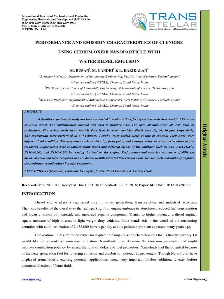 Performance and Emission Characteristics of Ci Engine Using Cerium ...
