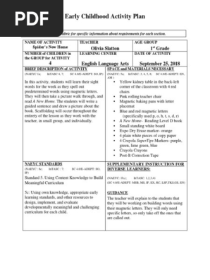 early childhood lesson plan 1st grade- spiders new home