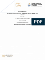 Reporte La Comunicación Organizacional, Calidad de Los Servicios. Estudio de Su Relación