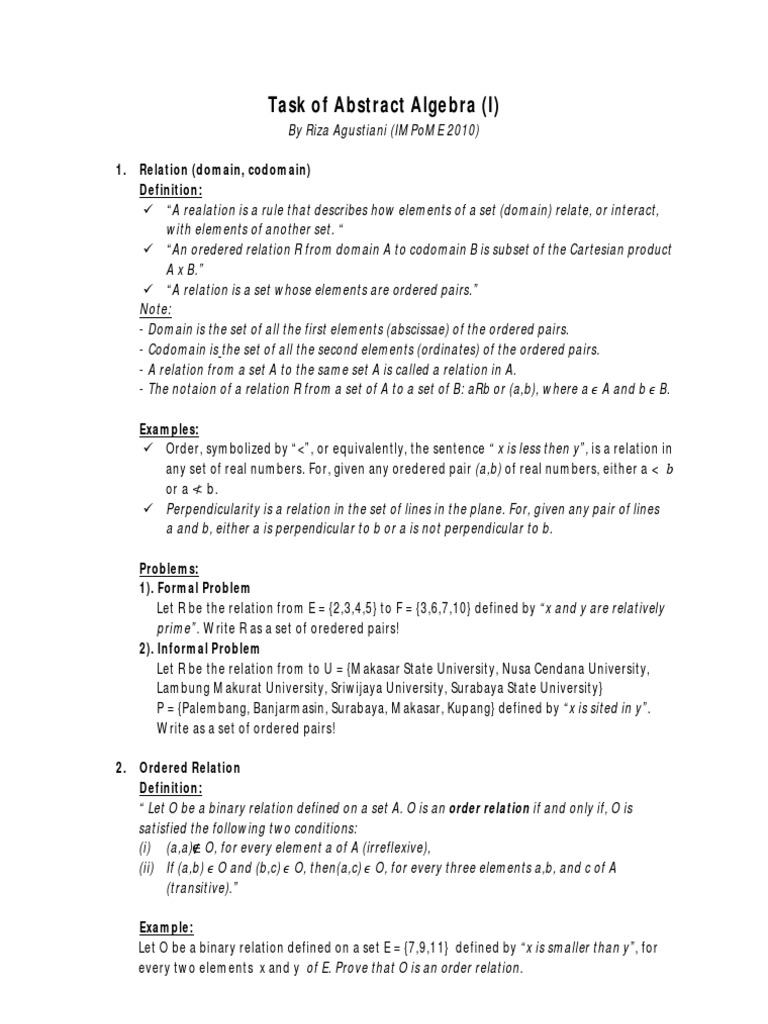 Task I of Abstract Algebra PDF Function (Mathematics) Logic