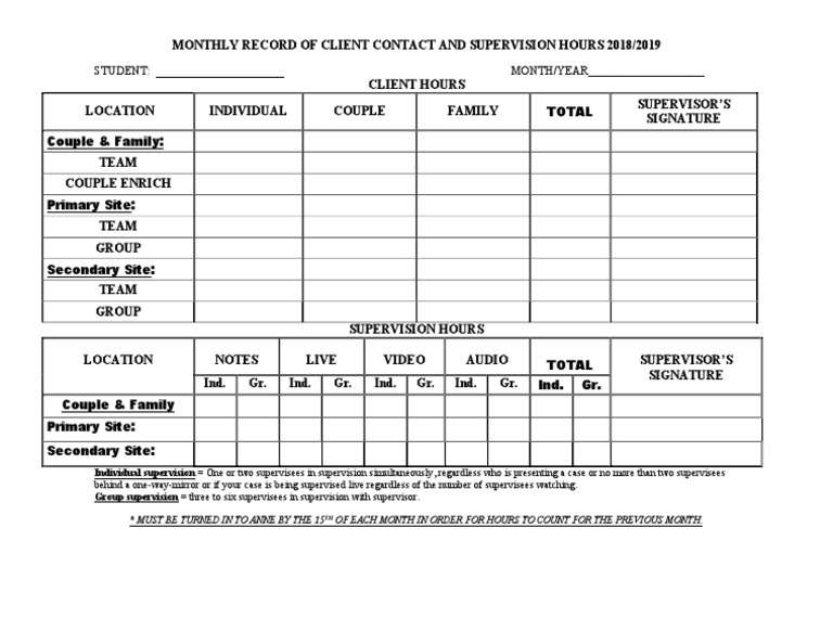 Client & Supervision Hours Log | PDF