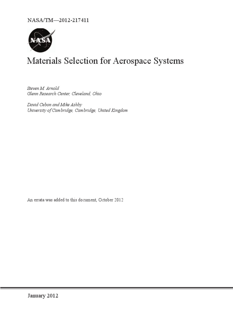 NASA - Materials Selection For Aerospace Systems | PDF | Strength Of ...