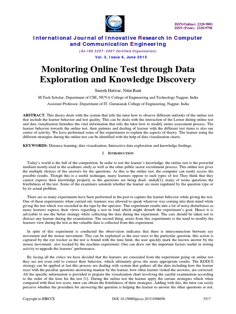 Monitoring Online Test Through Data Exploration and Knowledge Discovery ...