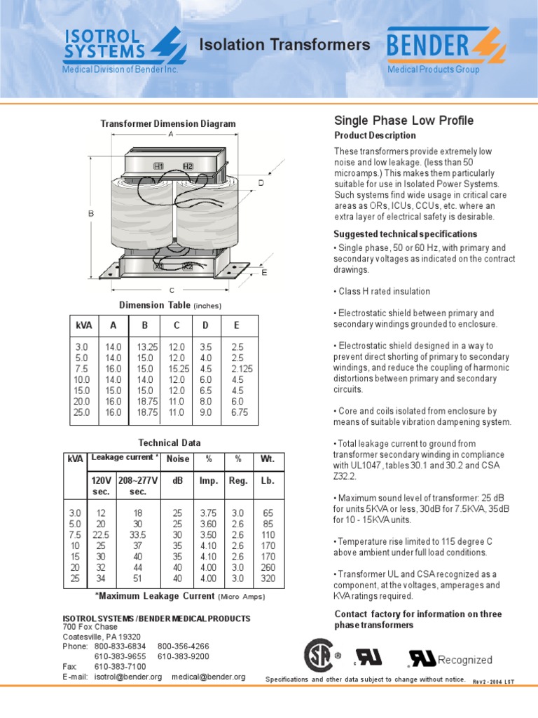 Isolation Transformer Specifications | PDF | Transformer | Electrical ...